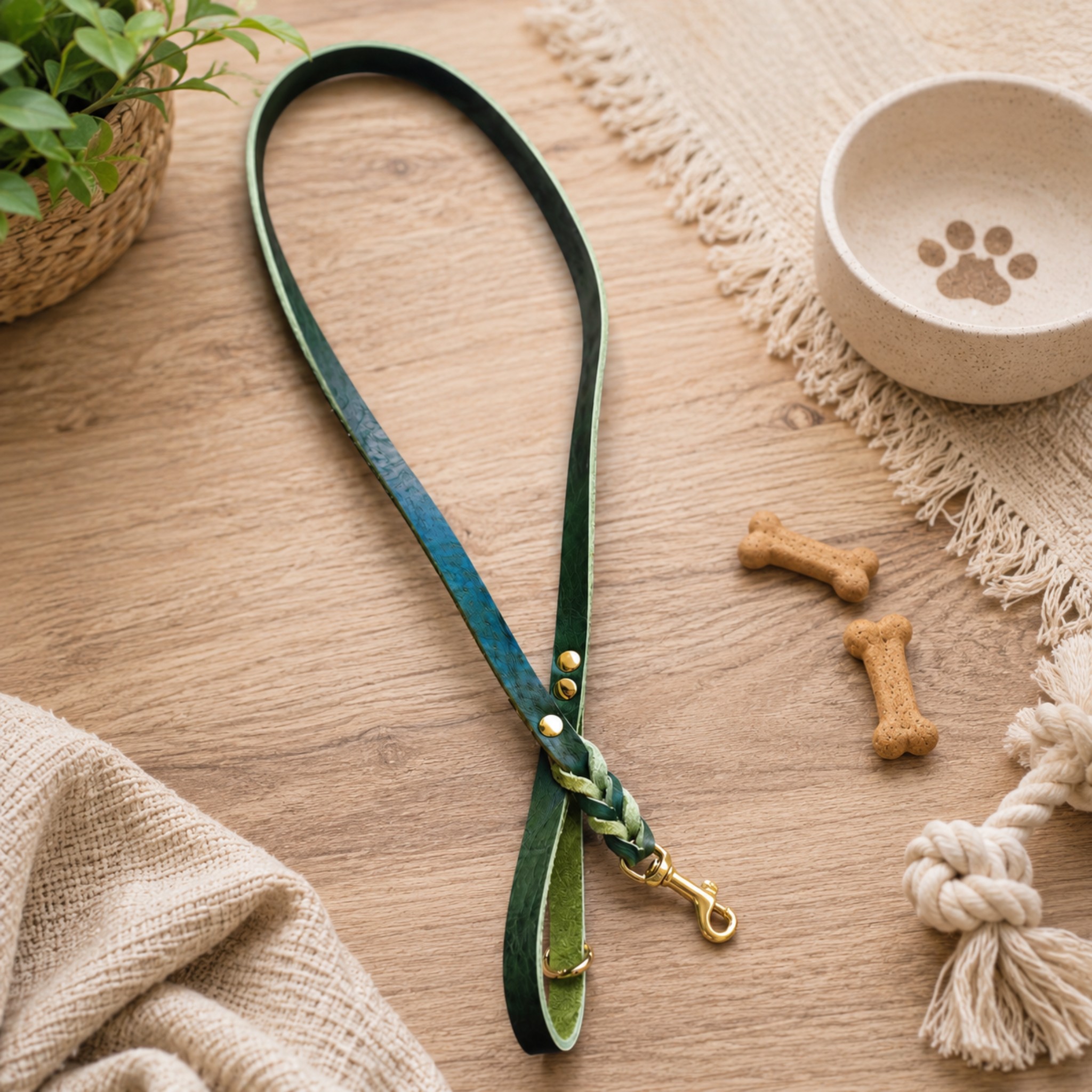 Set Collare e Guinzaglio in Pelle Toscana per Cani